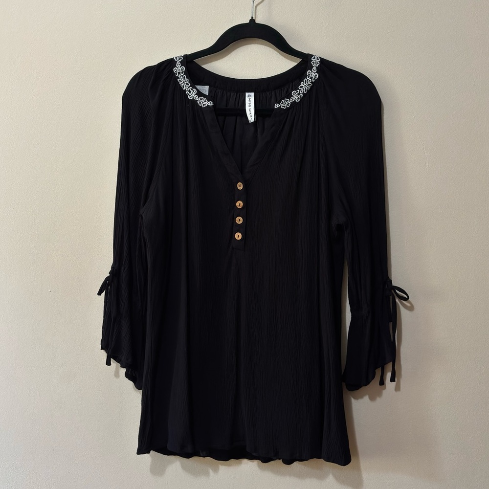 Nikky Elegant Black Embroidered Blouse
